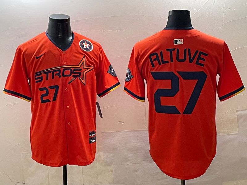 Men Houston Astros #27 Altuve Orange Three generations Joint Name 2025 Nike MLB Jersey style 1->houston astros->MLB Jersey